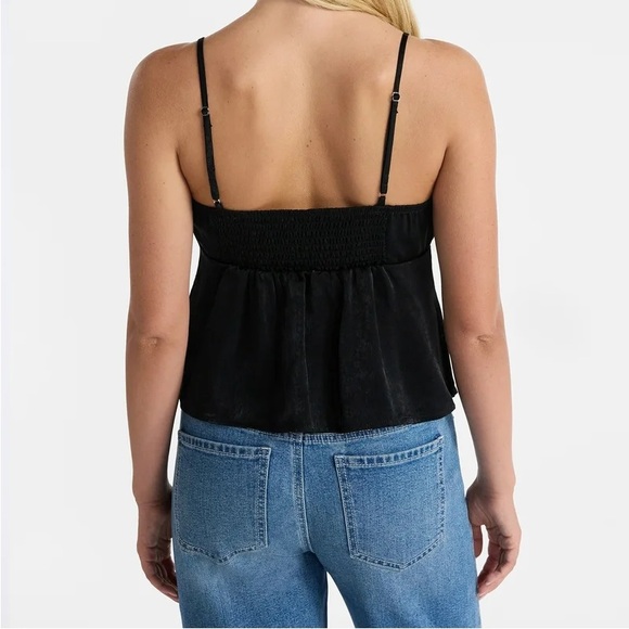 No Boundaries Black Satin Cami with Lace Trim and Tie - Picture 4 of 6